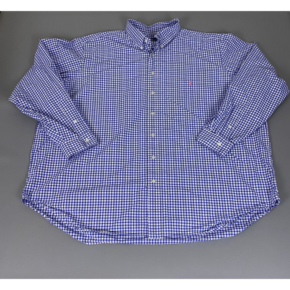 Ralph Lauren Button Down Shirt Men's Size 3XB Big Blue Gingham Plaid Long Sleeve